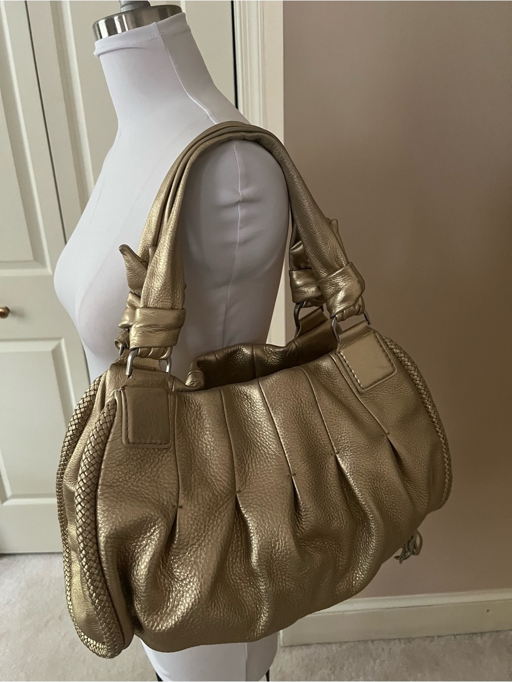 Cole Haan Metallic Gold Pleated Hobo Shoulder Bag
